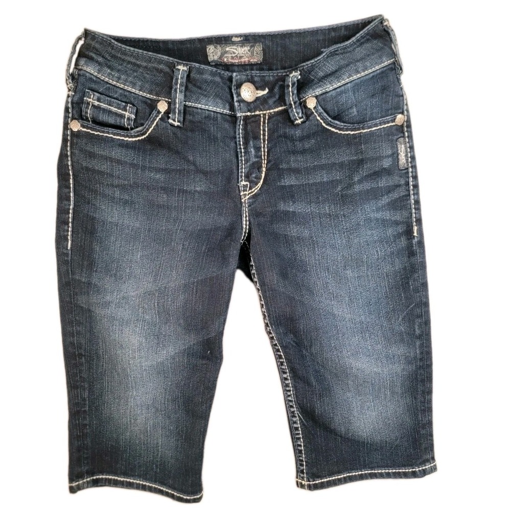 Silver Jeans Co Suki Bermuda Shorts Womens 27 Dark Wash Thick Stitch Denim